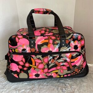 Vintage Roxy floral luggage large rolling duffel bag PinkBlack  Hawaiian pattern